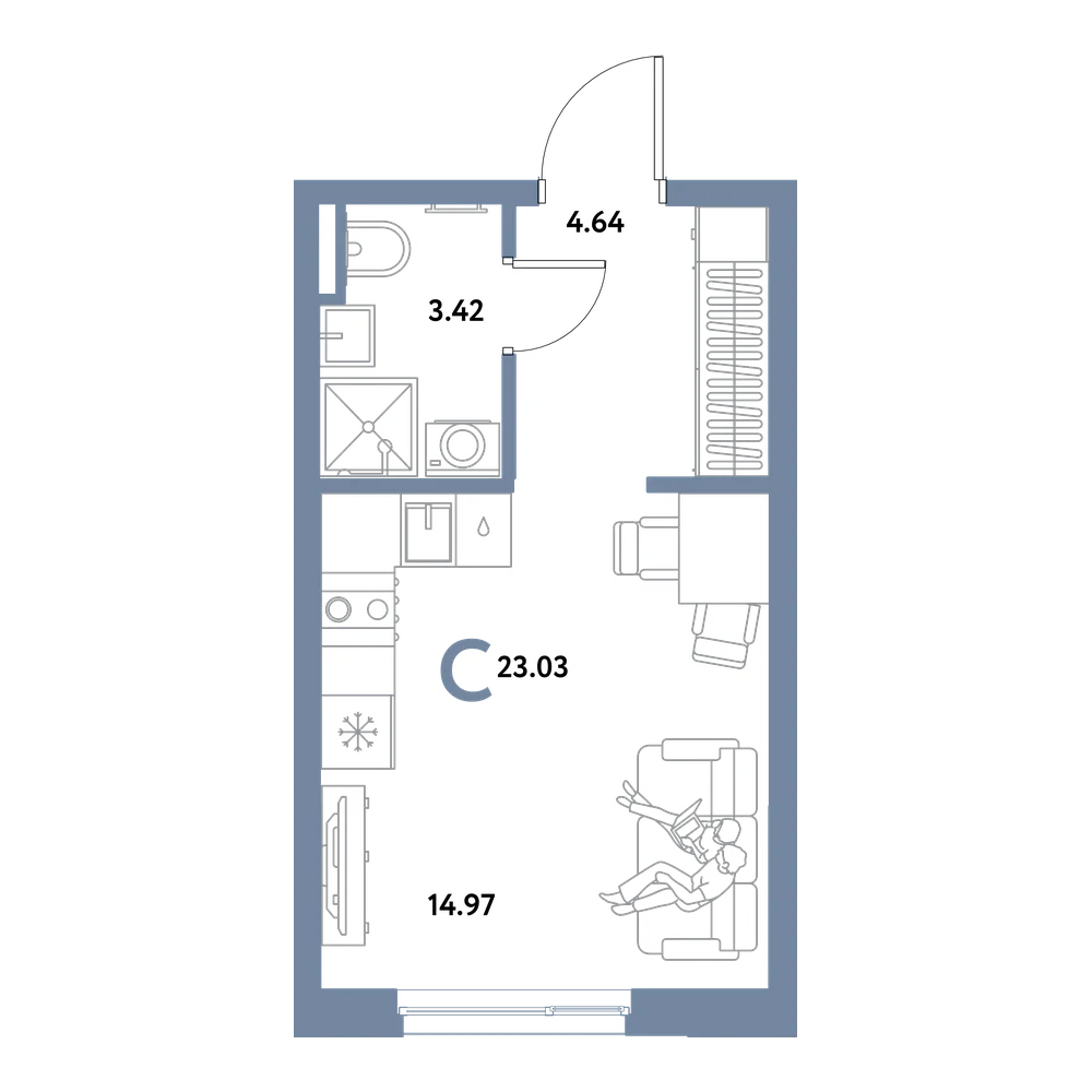 Планировка: Студия 23,03 м²
