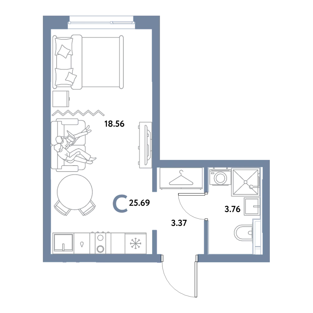 Планировка: Студия 25,69 м²