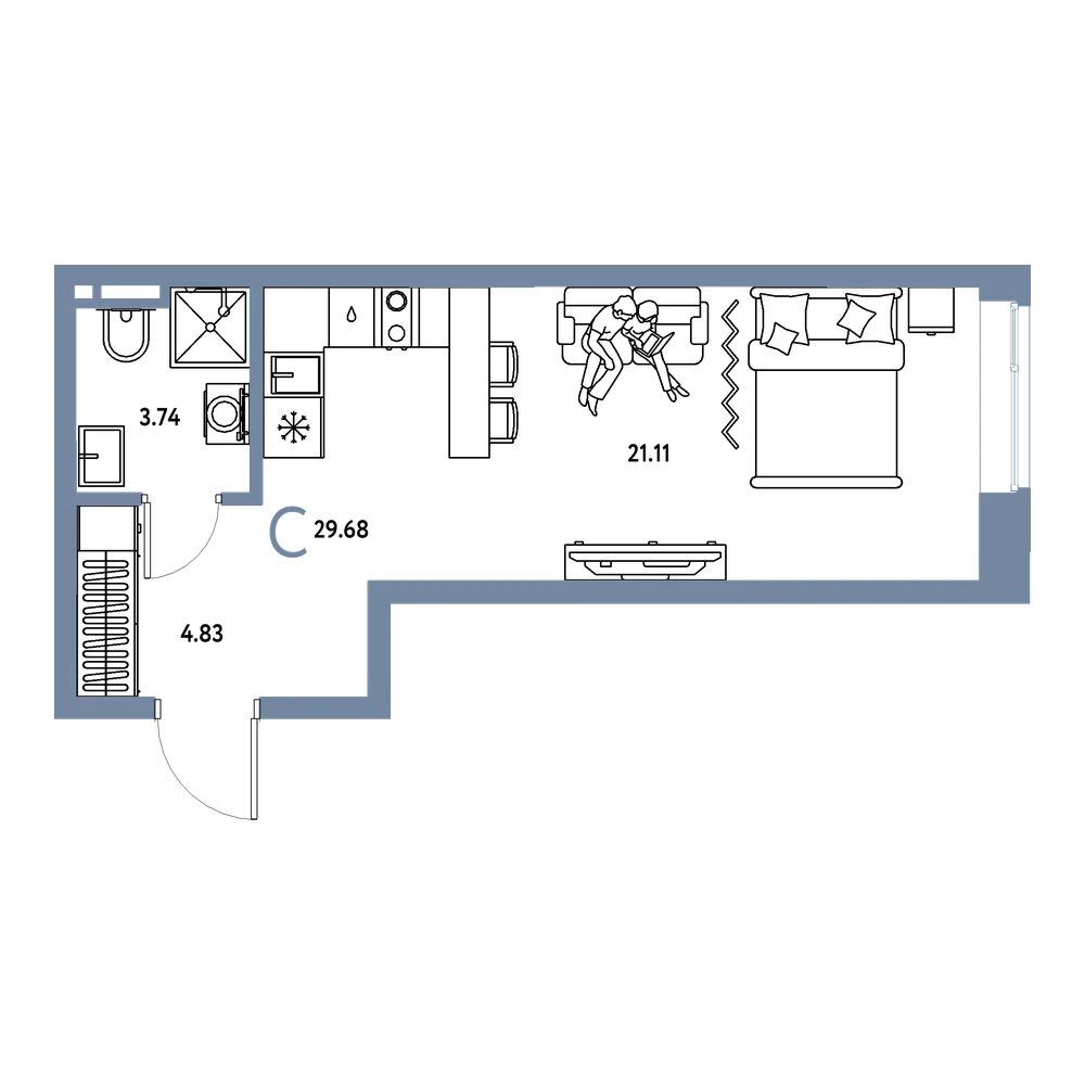 Планировка: Студия 29,68 м²