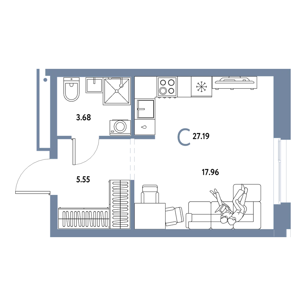 Планировка: Студия 27,19 м²