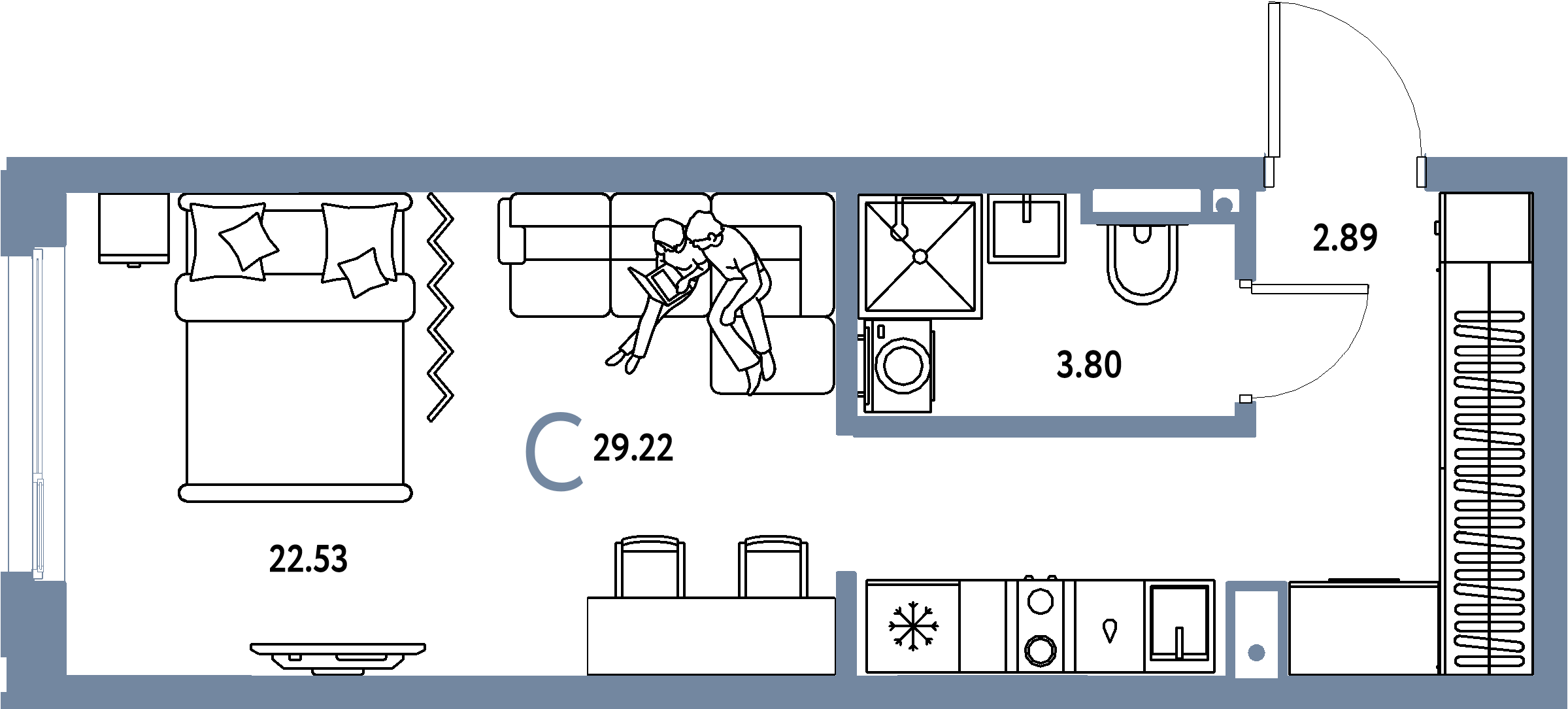 Планировка: Студия 29,22 м² в ЖК «Страна.Прибрежная»