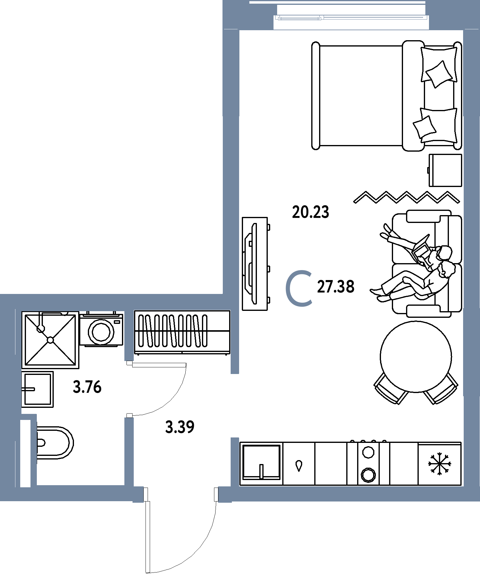 Планировка: Студия 27,38 м² в ЖК «Домашний»
