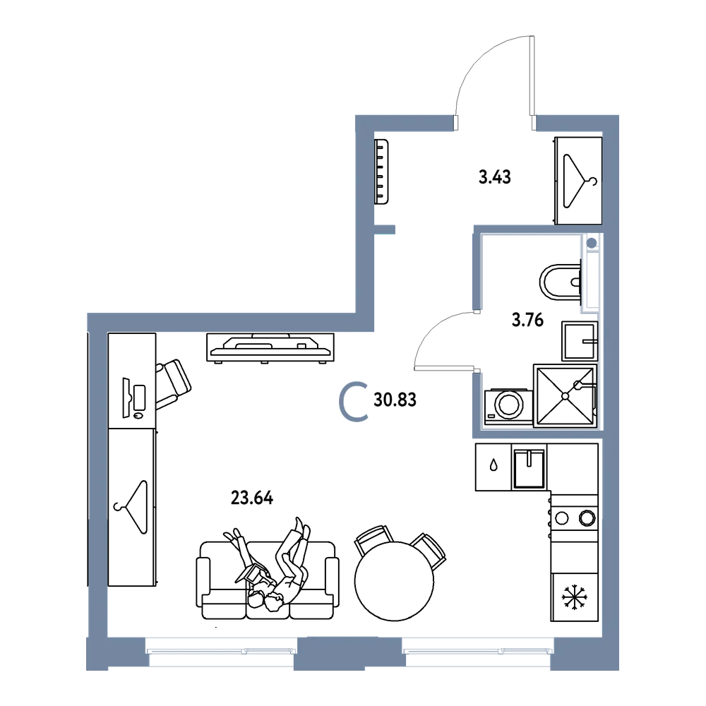 Планировка: Студия 30,83 м²