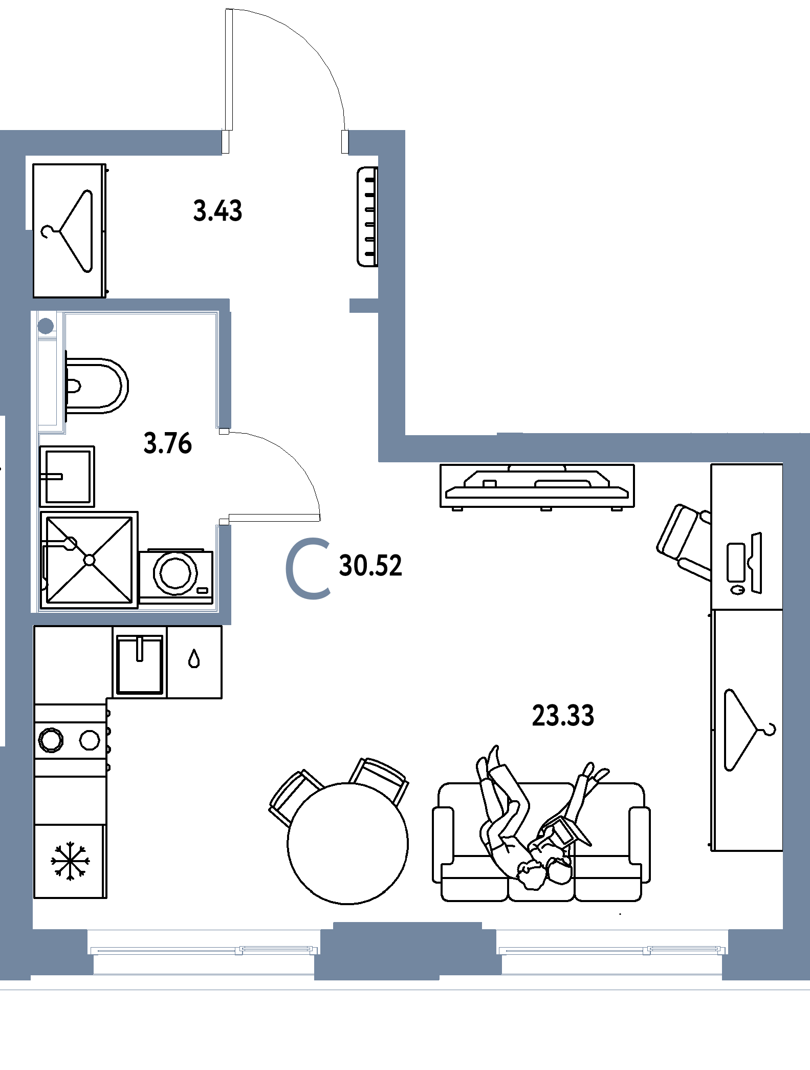 Планировка: Студия 30,52 м² в ЖК «Европейский берег 2.0»