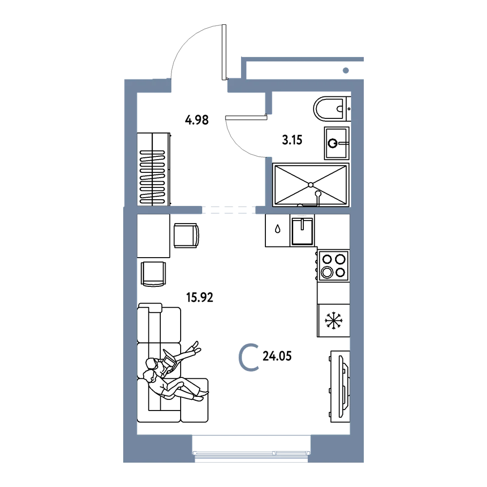 Планировка: Студия 24,05 м²