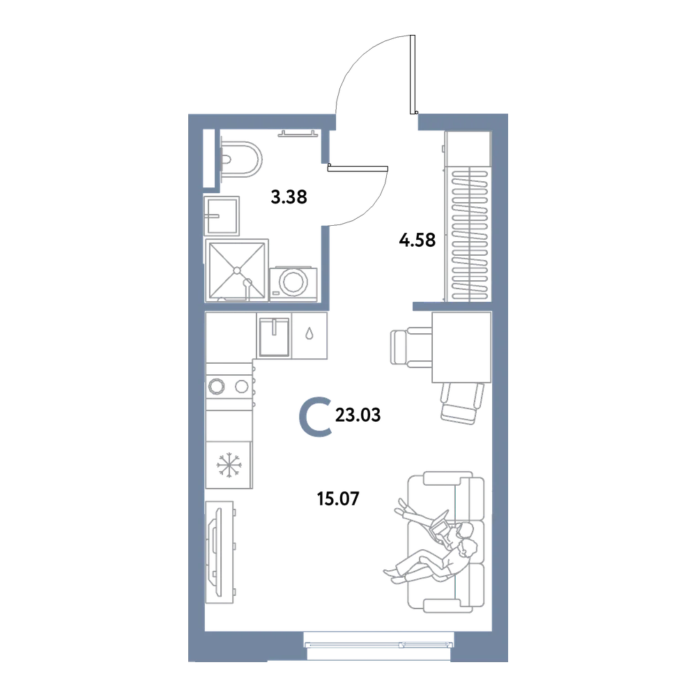 Планировка: Студия 23,03 м²
