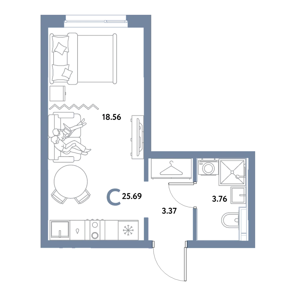 Планировка: Студия 25,69 м²