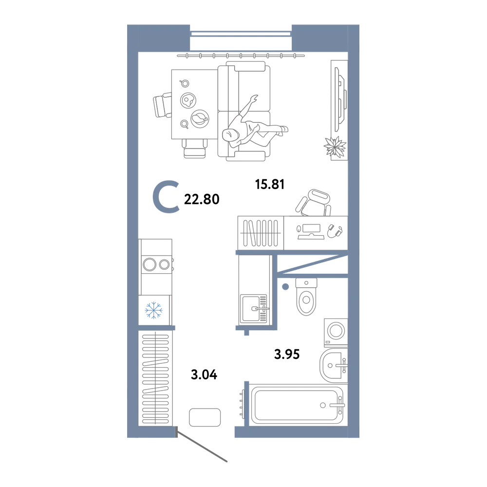 Планировка: Студия 22,8 м²