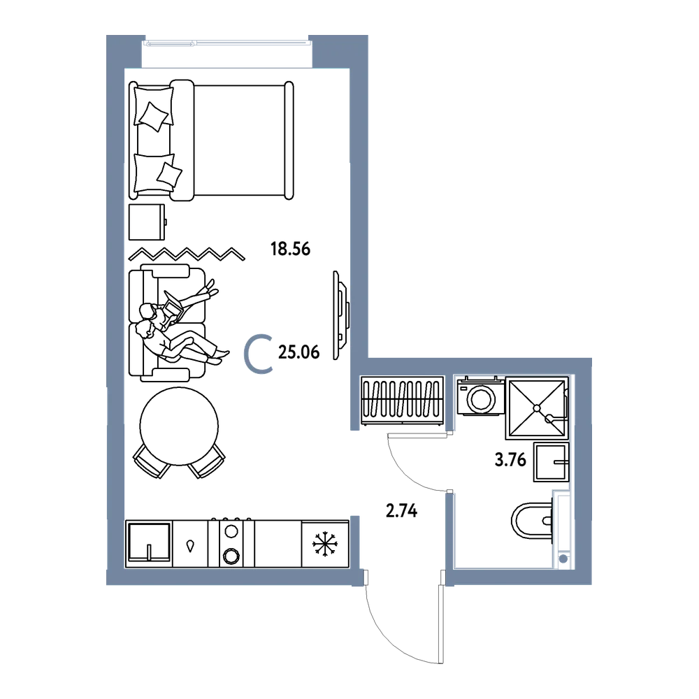 Планировка: Студия 25,06 м²