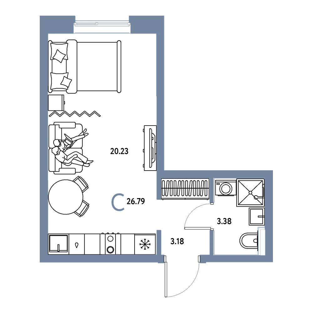 Планировка: Студия 26,79 м²