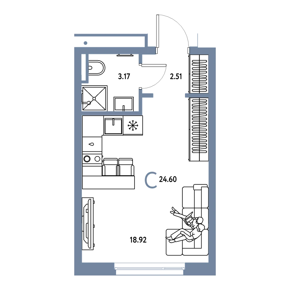 Планировка: Студия 24,6 м²