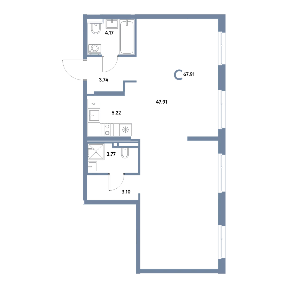 Планировка: Студия 67,09 м²