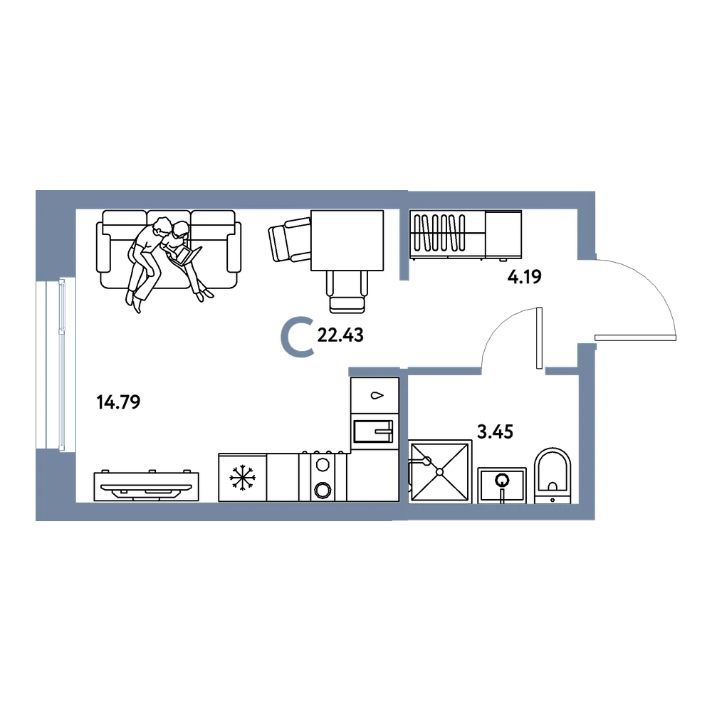 Планировка: Студия 22,43 м²