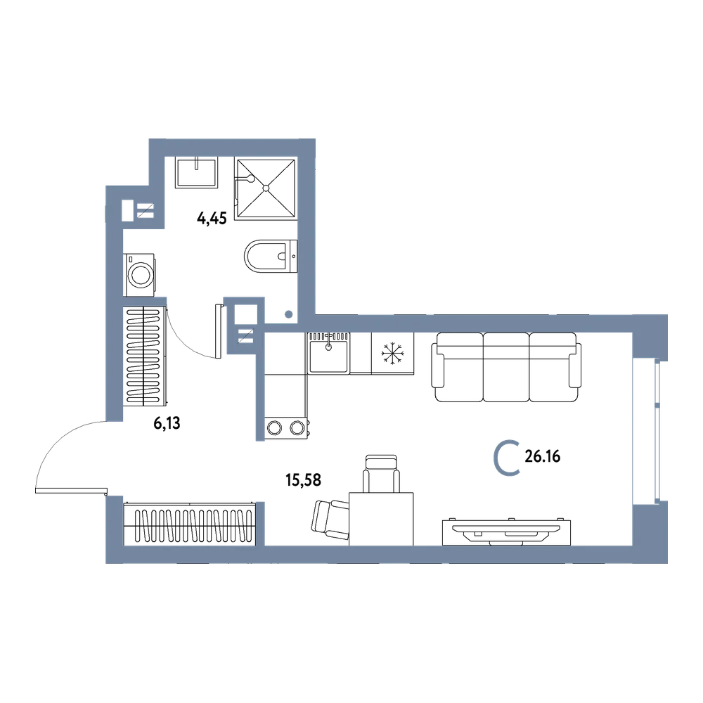 Планировка: Студия 26,16 м²
