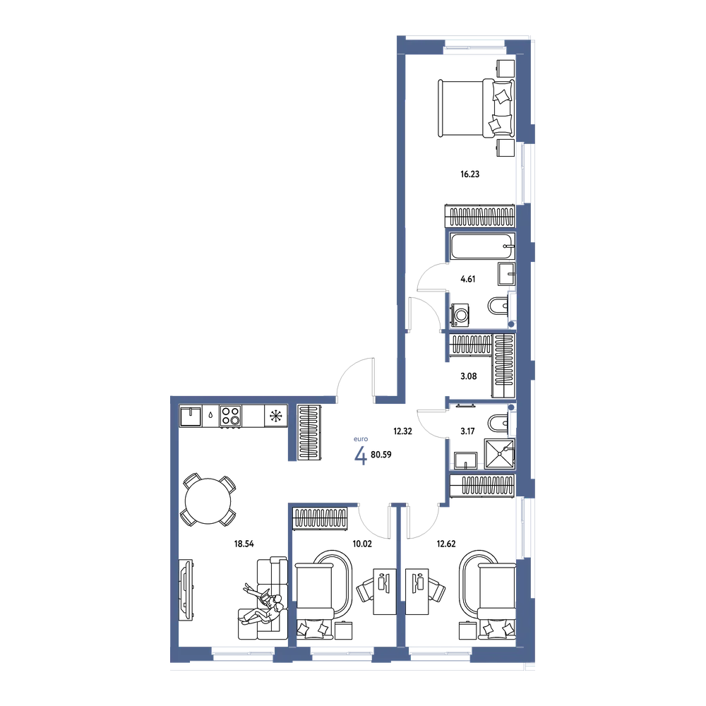 Планировка: Евро-4 80,59 м²