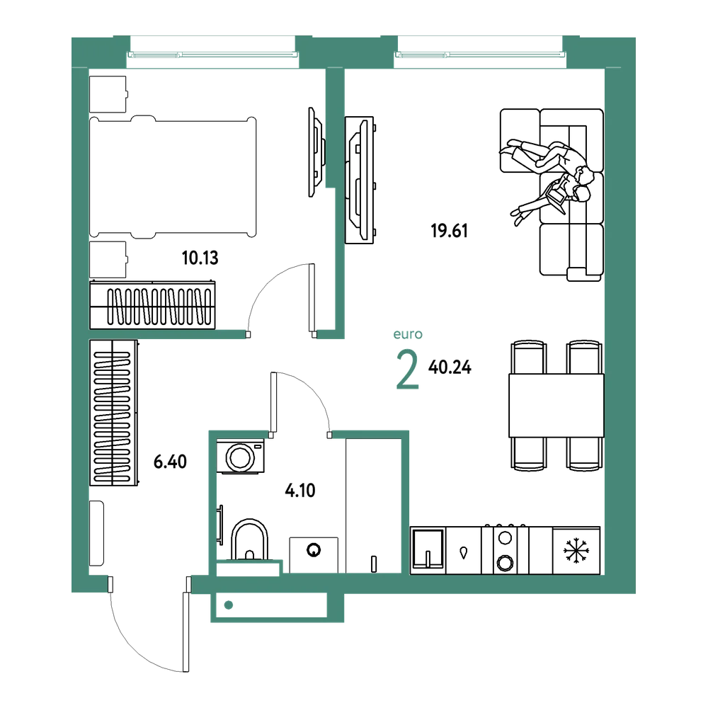 Планировка: Евродвушка 40,24 м²