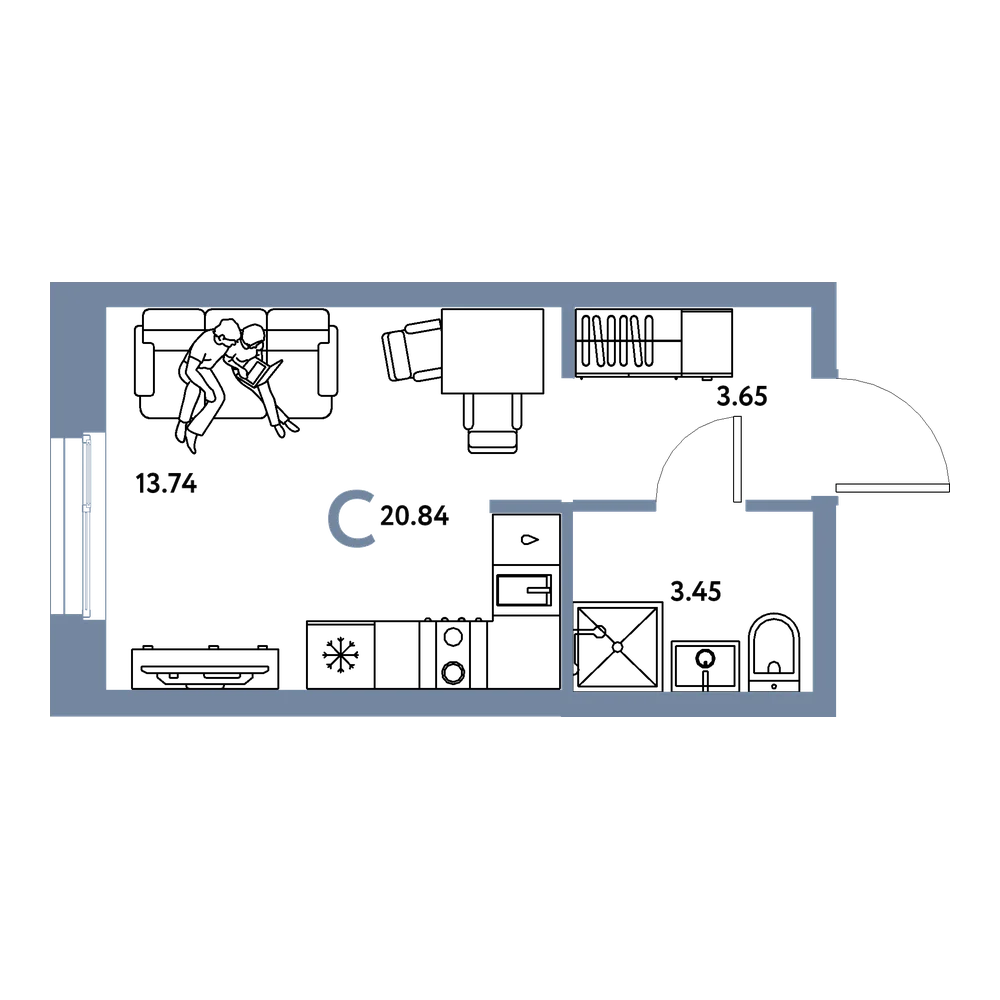 Планировка: Студия 20,84 м²