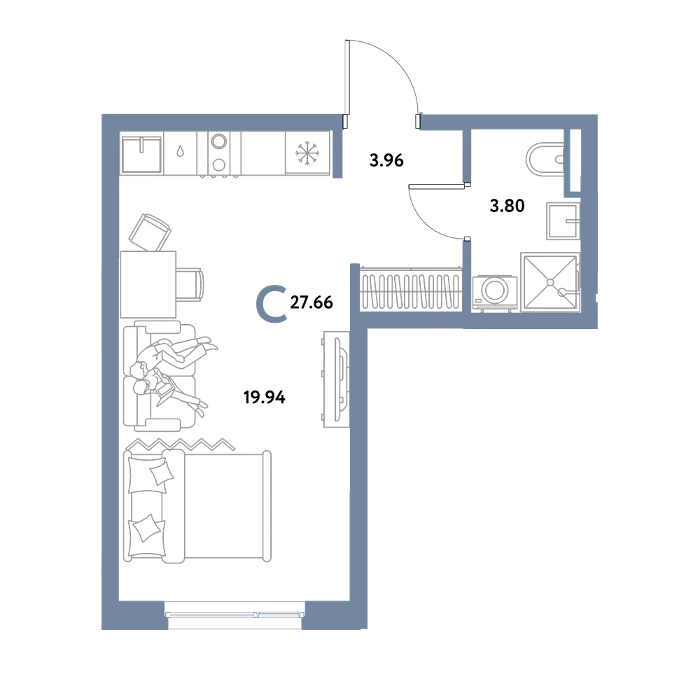 Планировка: Студия 27,66 м²