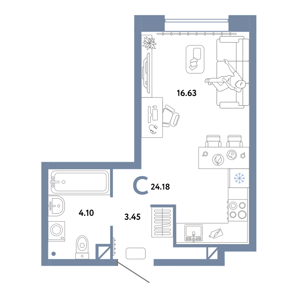 Планировка: Студия 24,18 м²