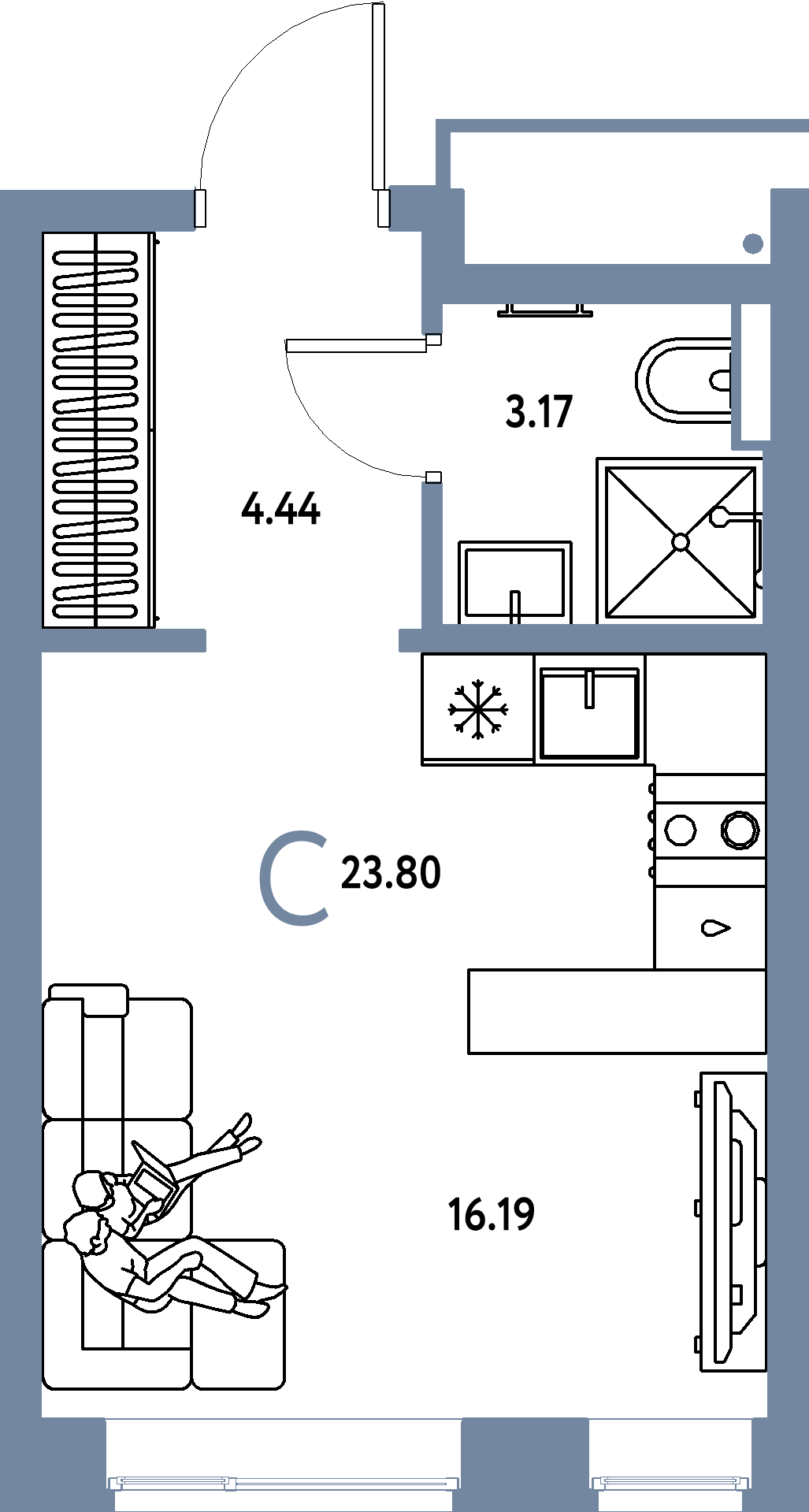 Планировка: Студия 23,8 м² в ЖК «Авторский»