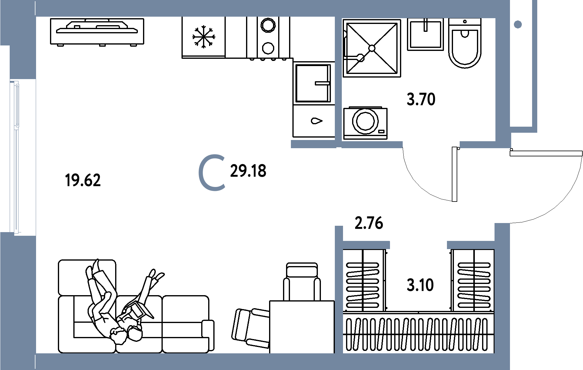 Планировка: Студия 29,18 м² в ЖК «Домашний»