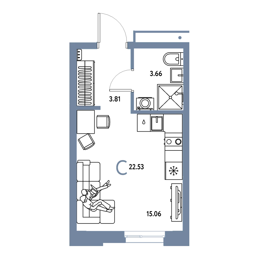 Планировка: Студия 22,53 м²