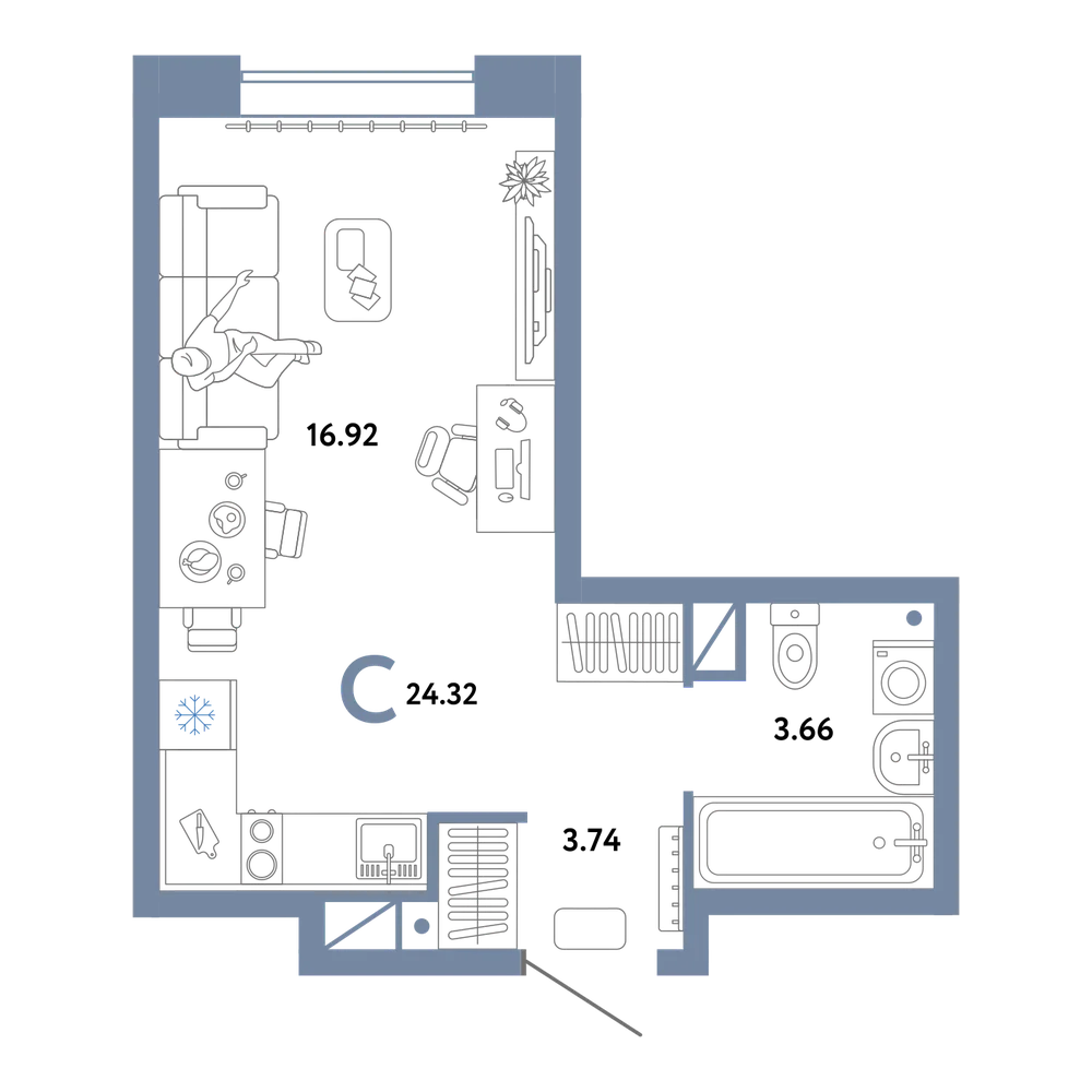 Планировка: Студия 24,32 м²