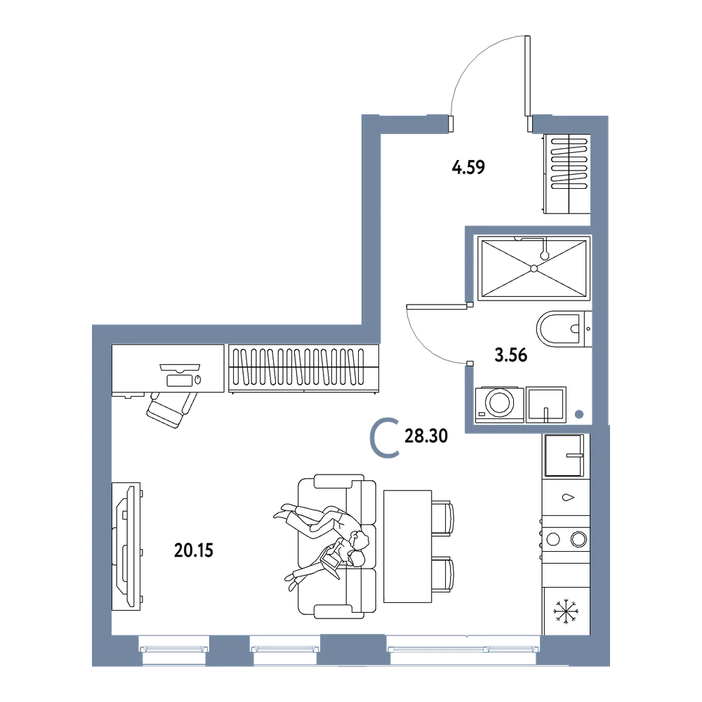 Планировка: Студия 28,3 м²