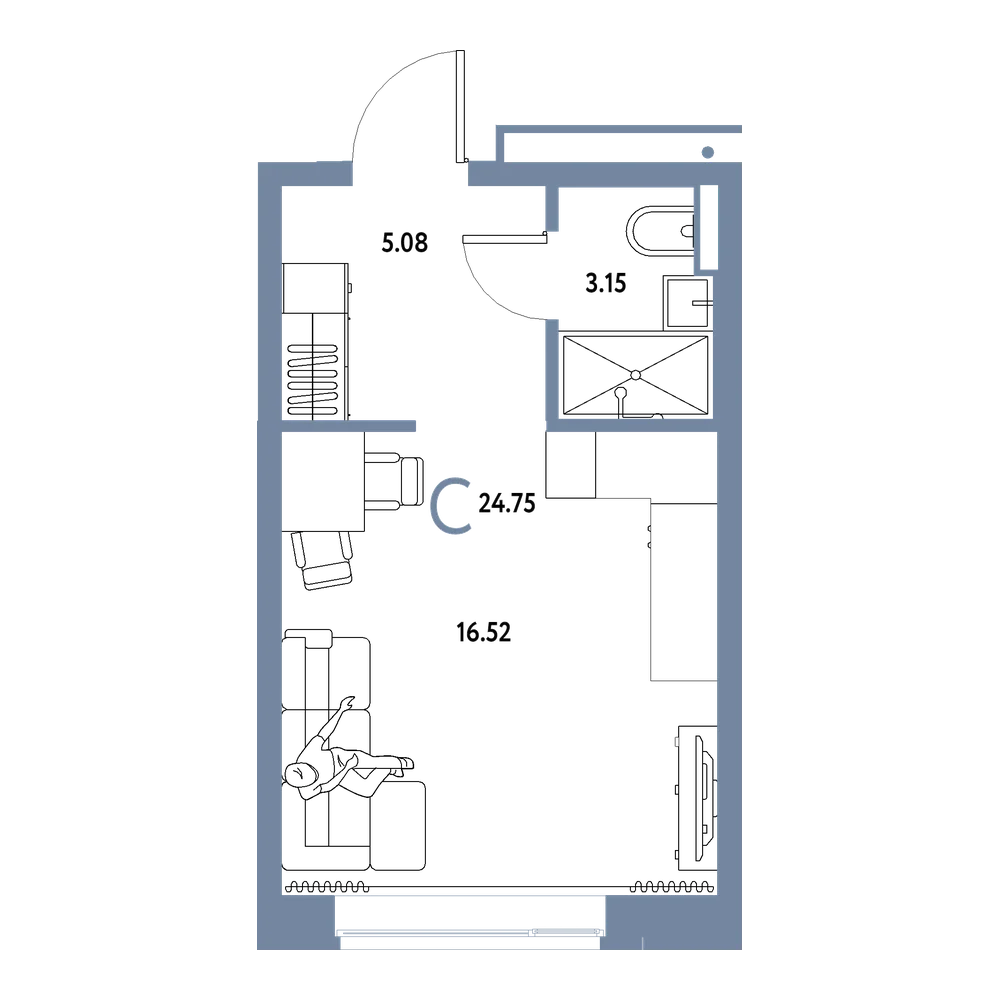 Планировка: Студия 24,75 м²