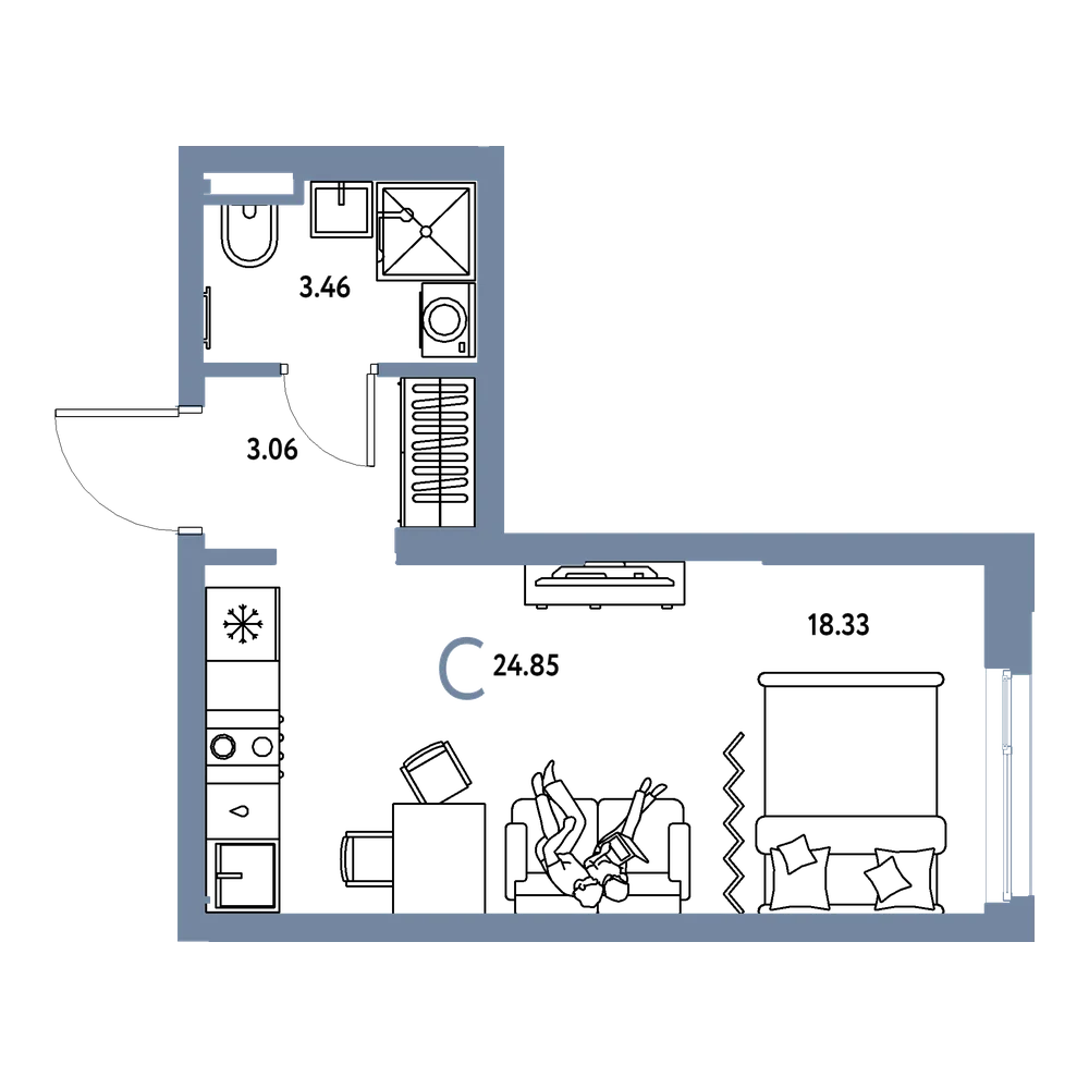 Планировка: Студия 24,85 м²