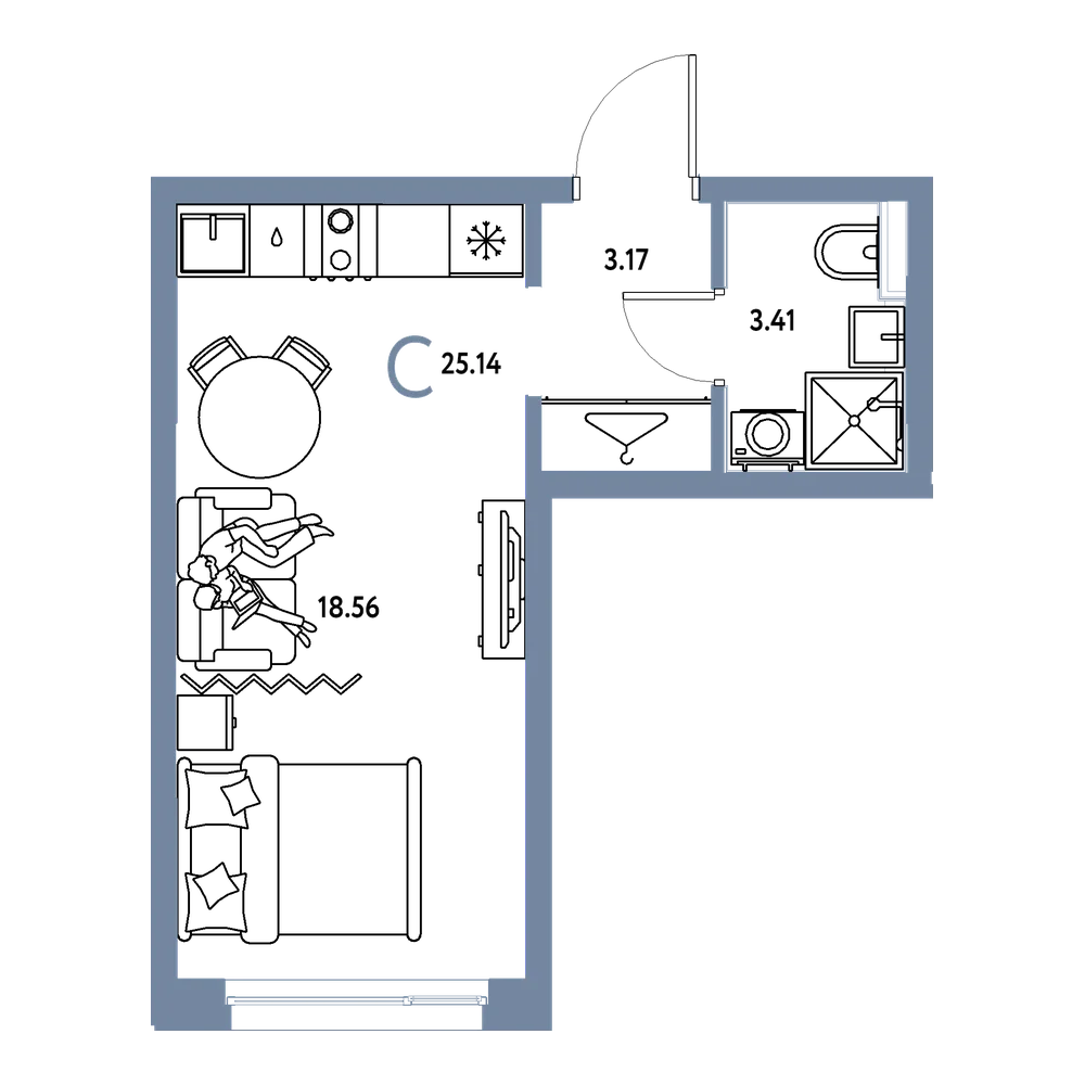 Планировка: Студия 25,14 м²