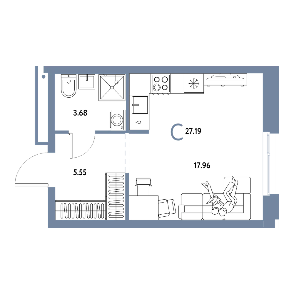 Планировка: Студия 27,19 м²