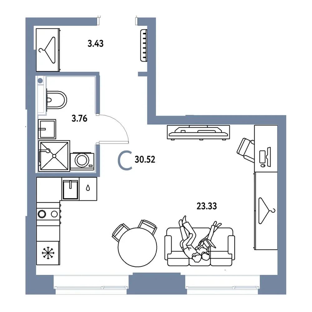 Планировка: Студия 30,52 м²