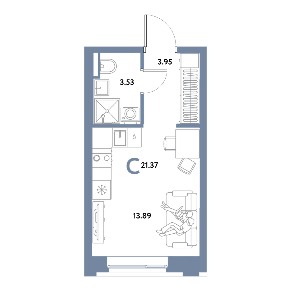 Планировка: Студия 21,37 м²