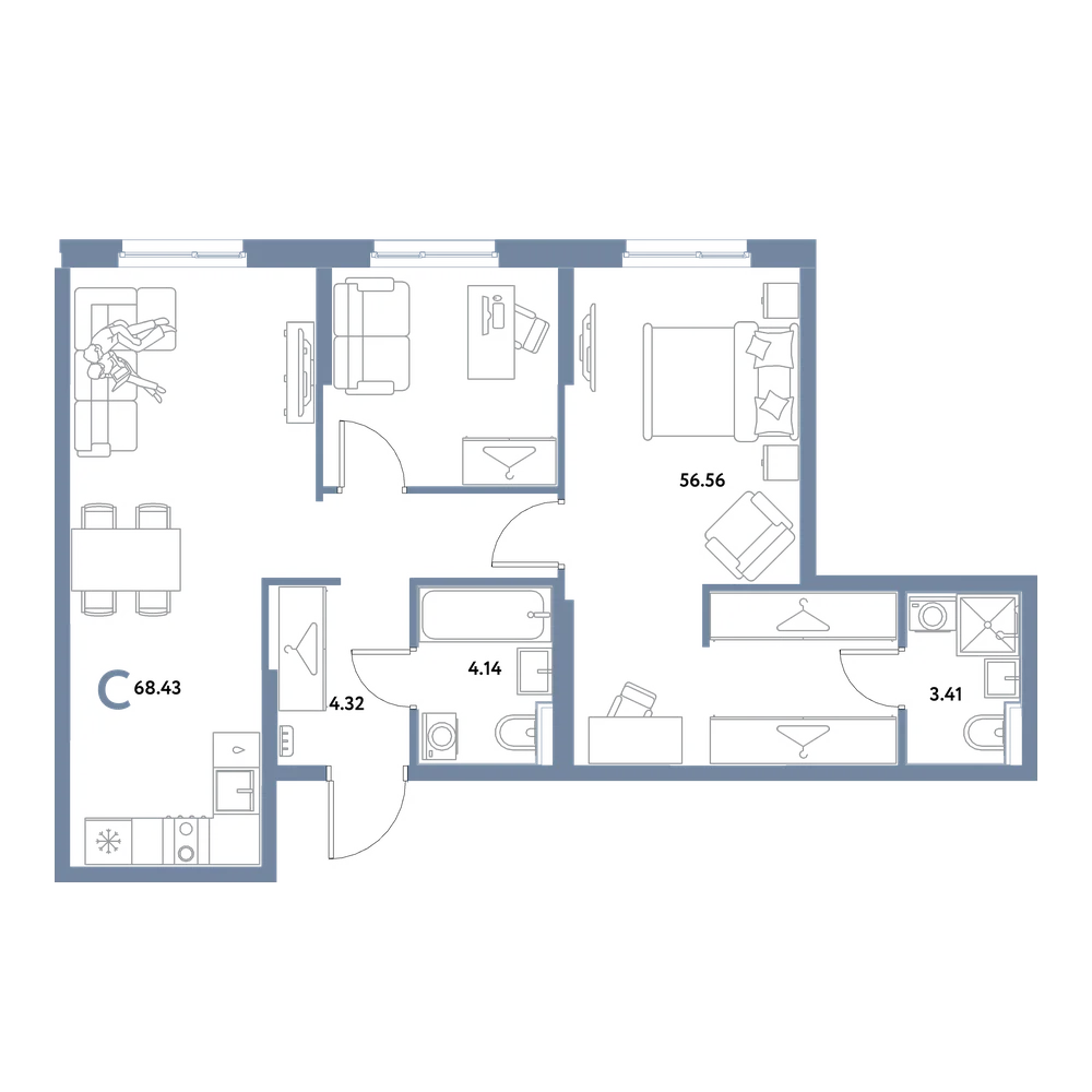 Планировка: Студия 68,43 м²