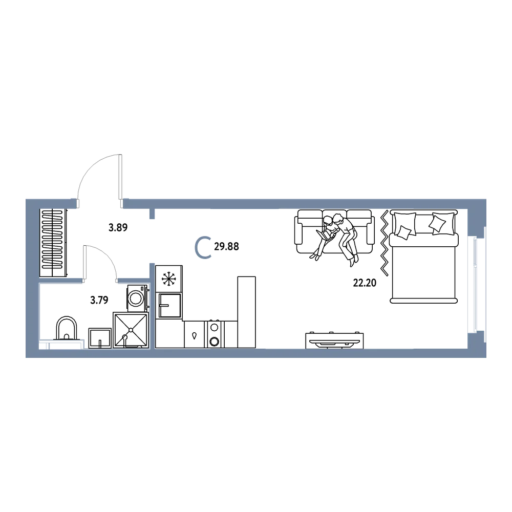 Планировка: Студия 29,88 м²