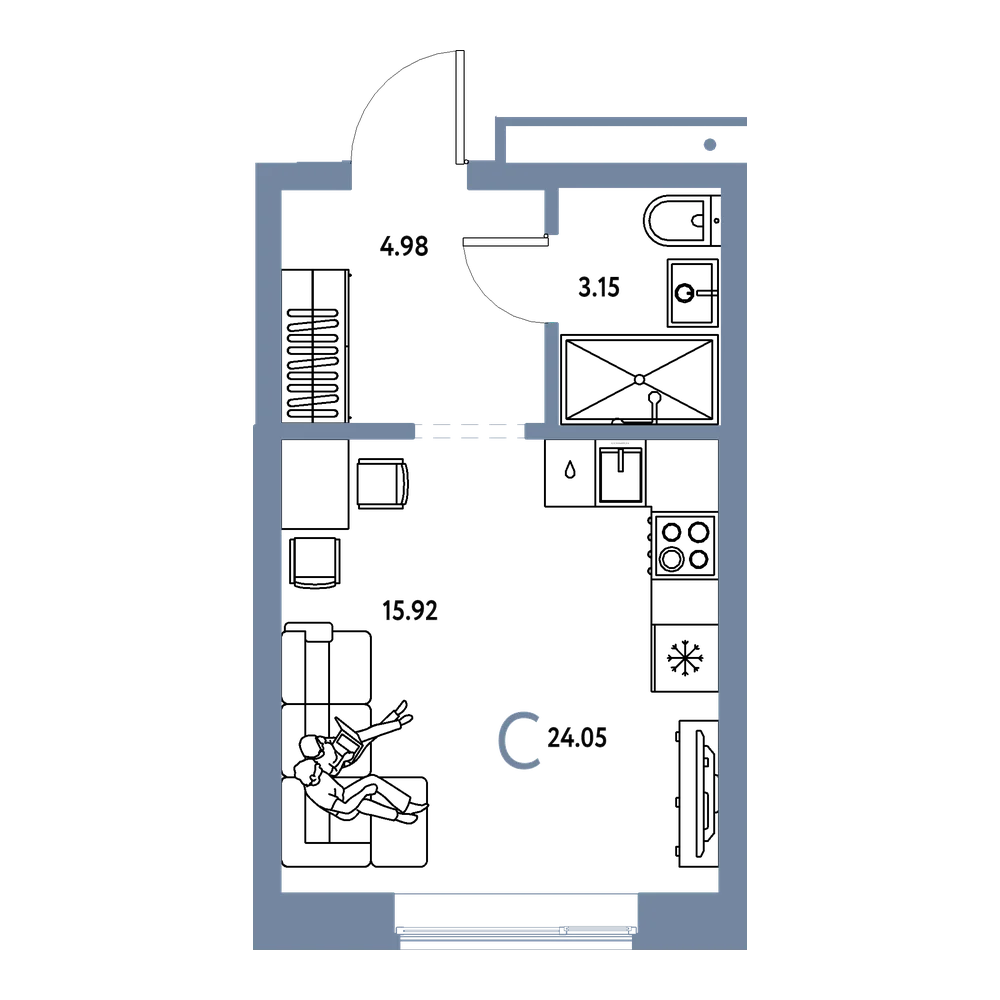 Планировка: Студия 24,05 м²
