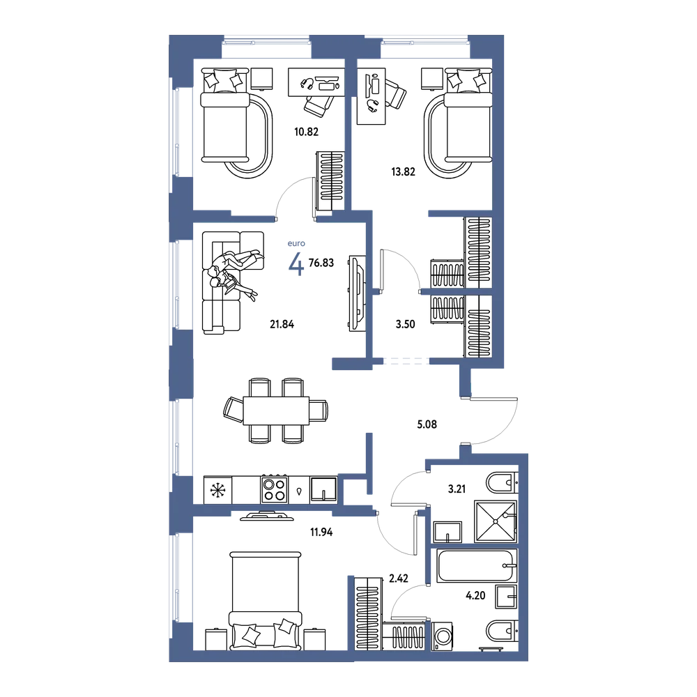 Планировка: Евро-4 76,83 м²