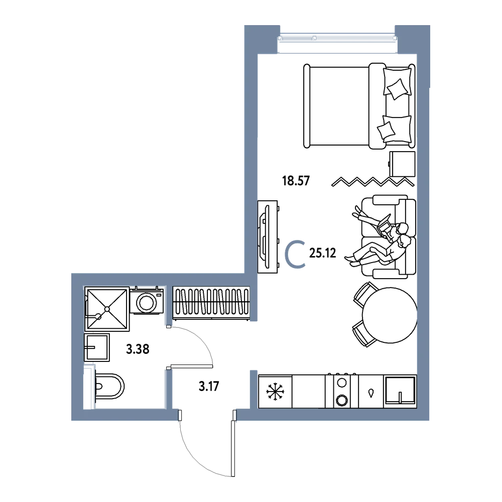 Планировка: Студия 25,12 м²