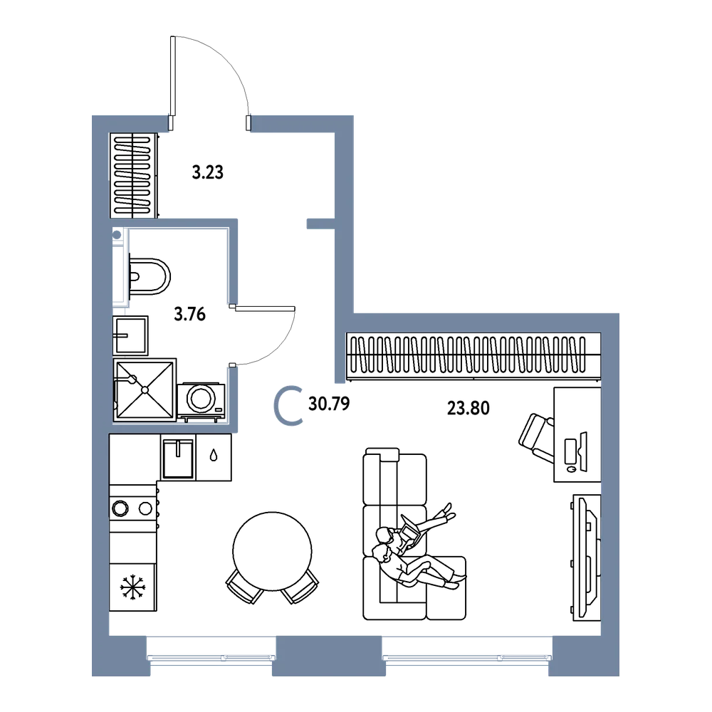 Планировка: Студия 30,79 м²