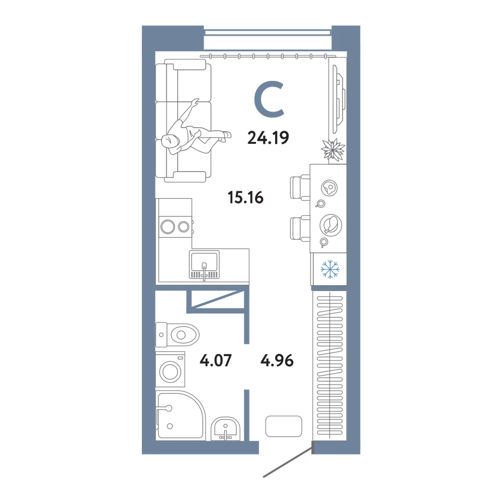 Планировка: Студия 24,19 м²