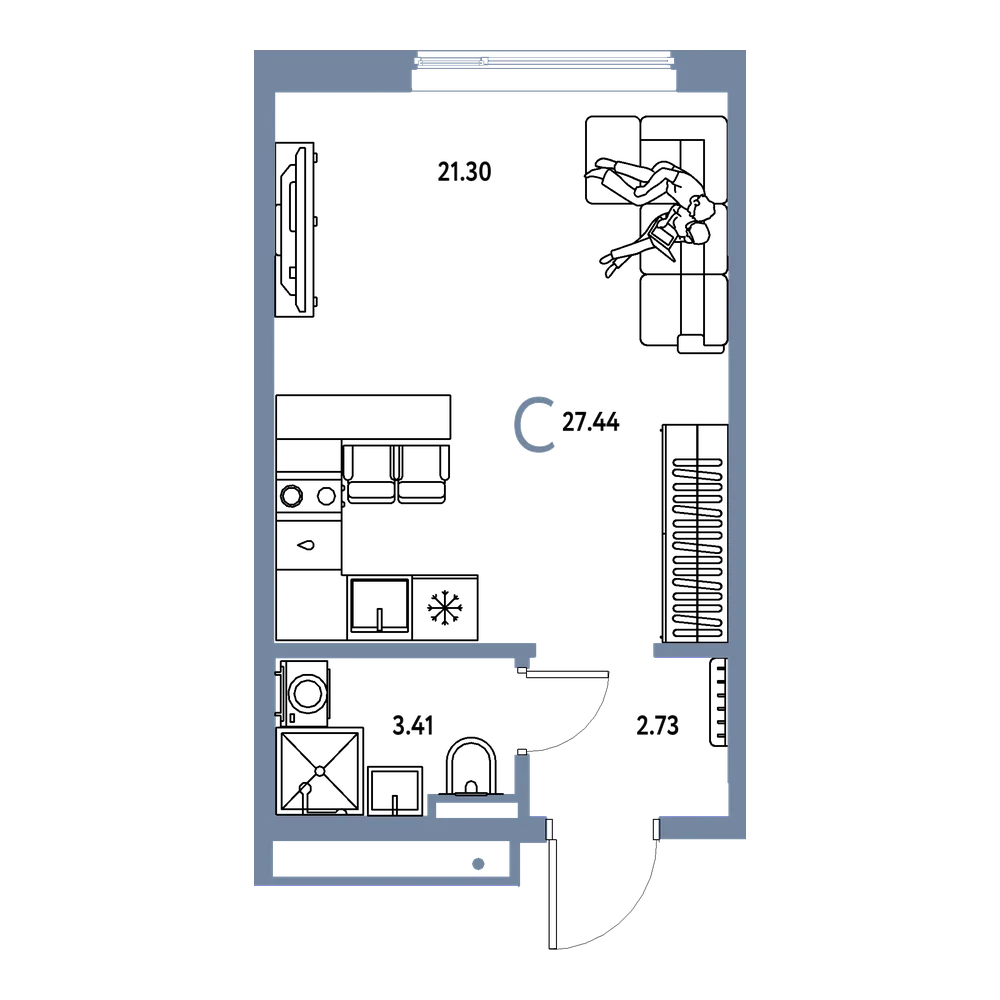 Планировка: Студия 27,44 м²