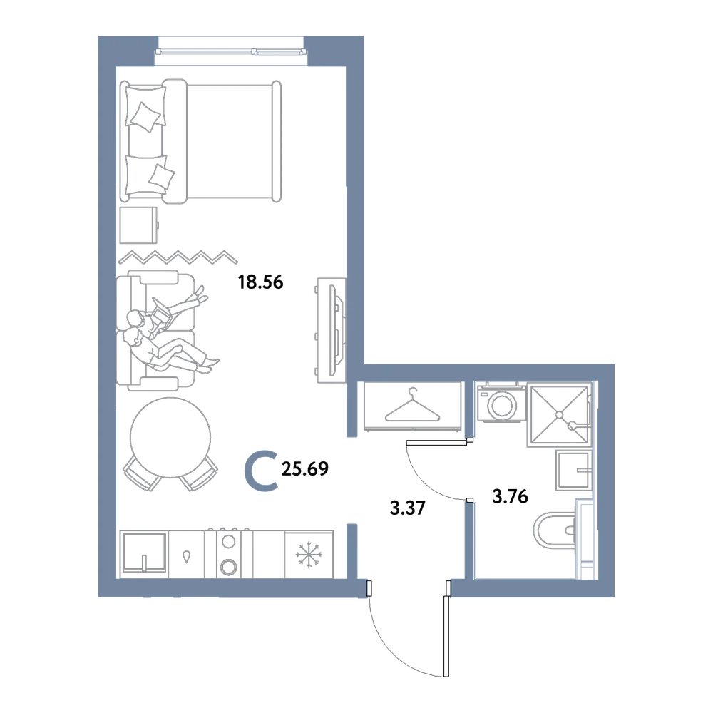 Планировка: Студия 25,69 м²