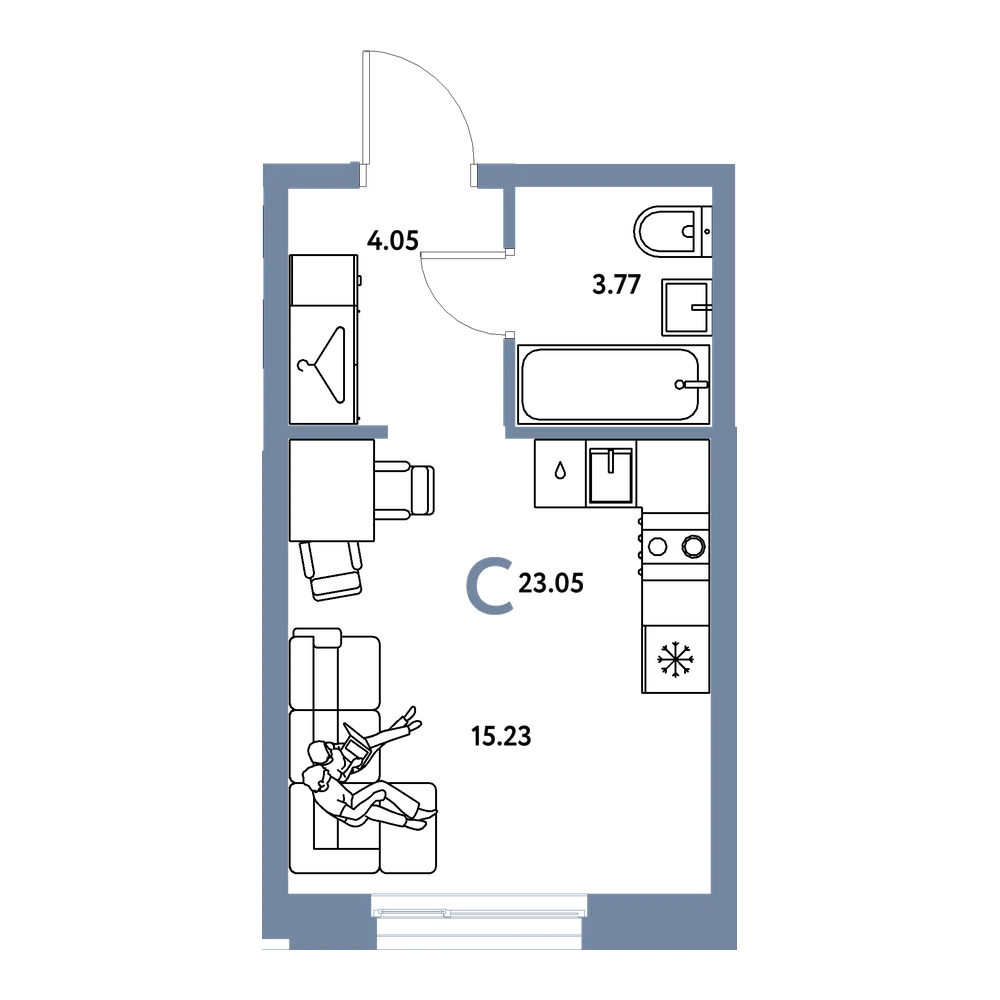 Планировка: Студия 23,05 м²