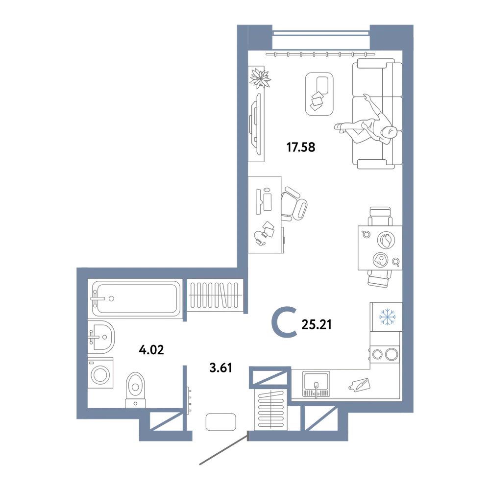 Планировка: Студия 25,21 м²