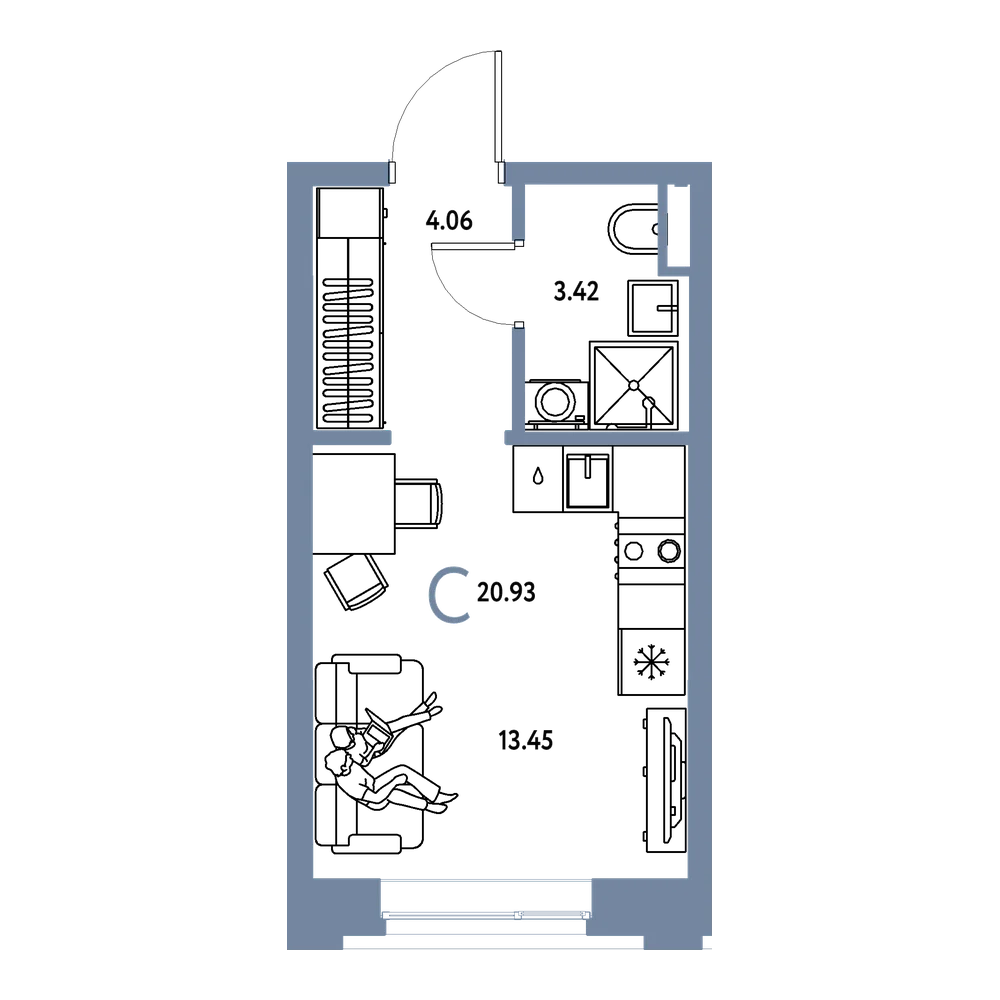 Планировка: Студия 20,93 м²
