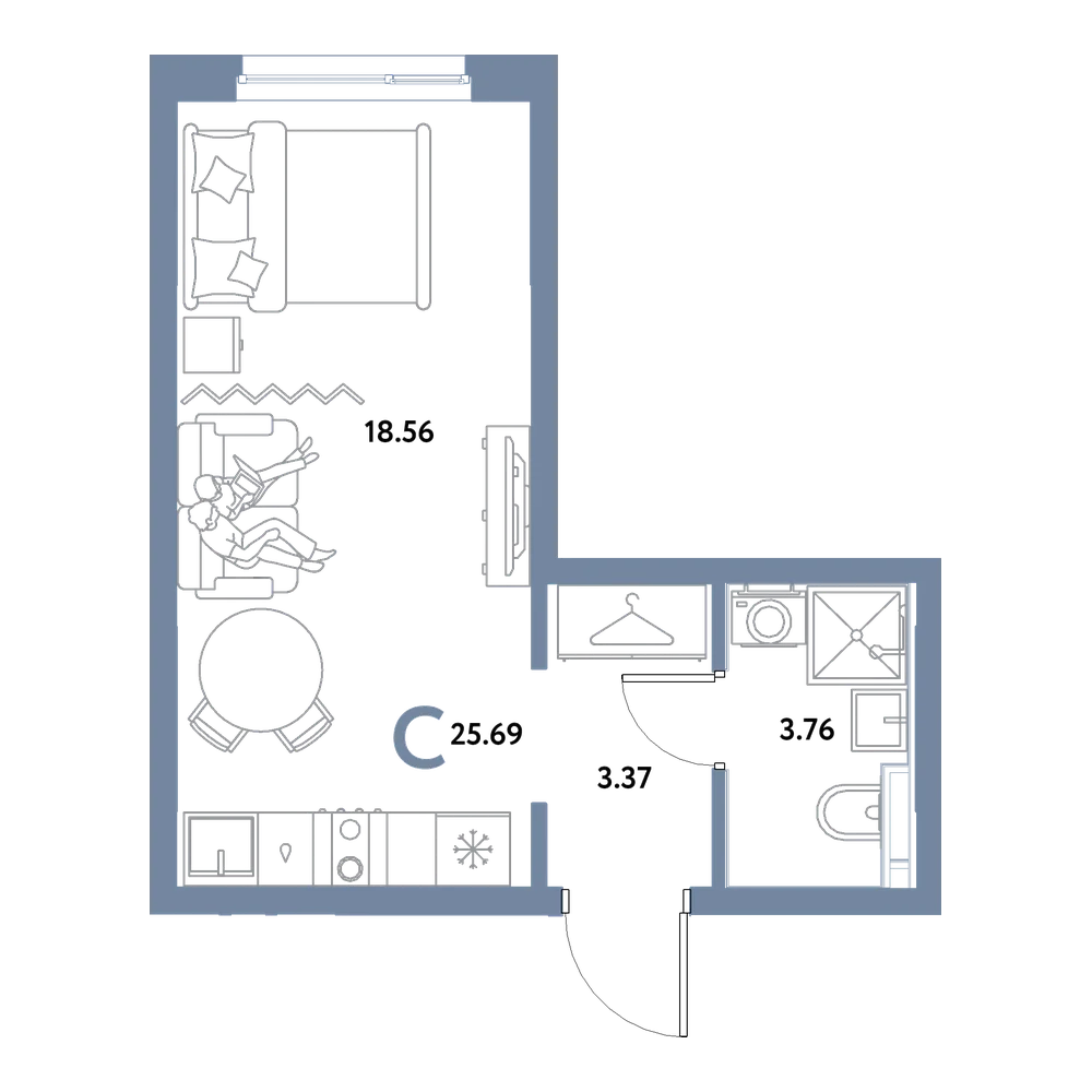 Планировка: Студия 25,69 м²