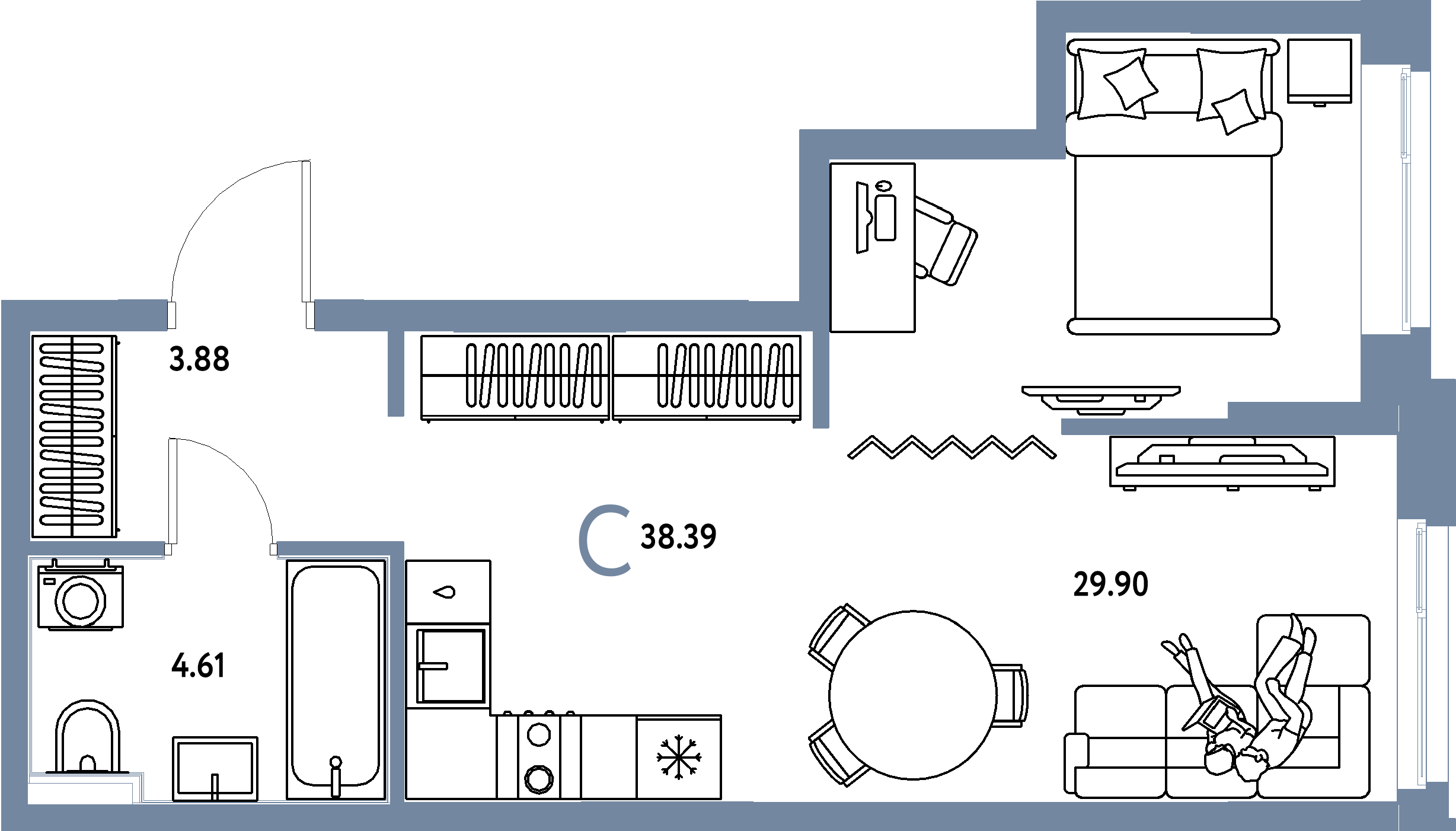 Планировка: Студия 38,39 м² в ЖК «Домашний»