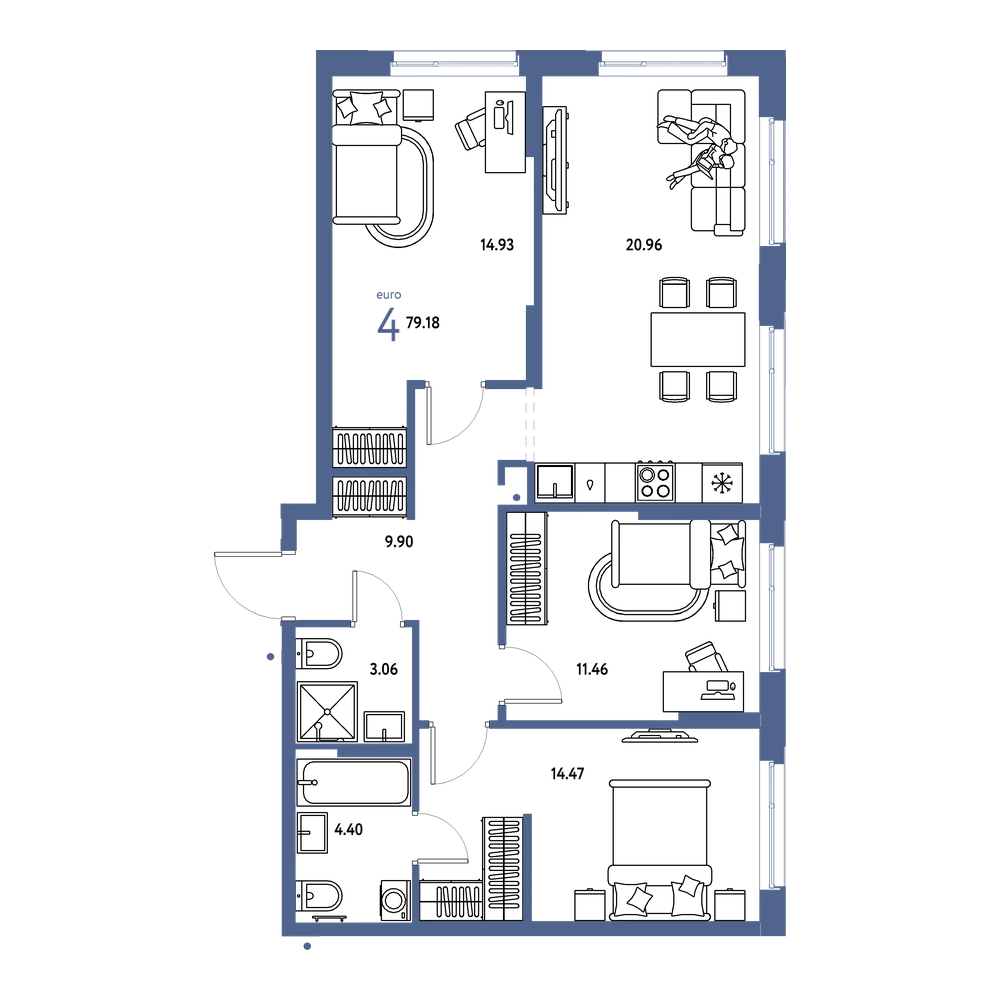 Планировка: Евро-4 79,18 м²