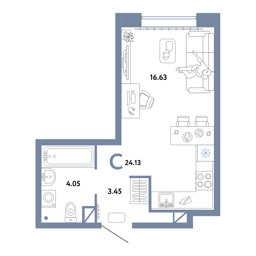 Планировка: Студия 24,13 м²